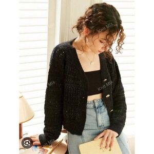 Knit Cardigan‎ Top Set Black Gold Button V Neck Cropped Sweater Knit Small NWOT